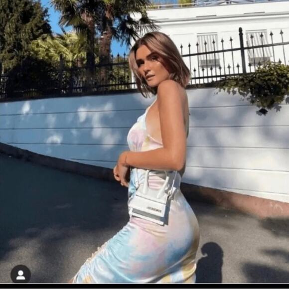 Zara pastel tie dye satin rainbow ruched ruched midi dress blogger size XS - Picture 5 of 11